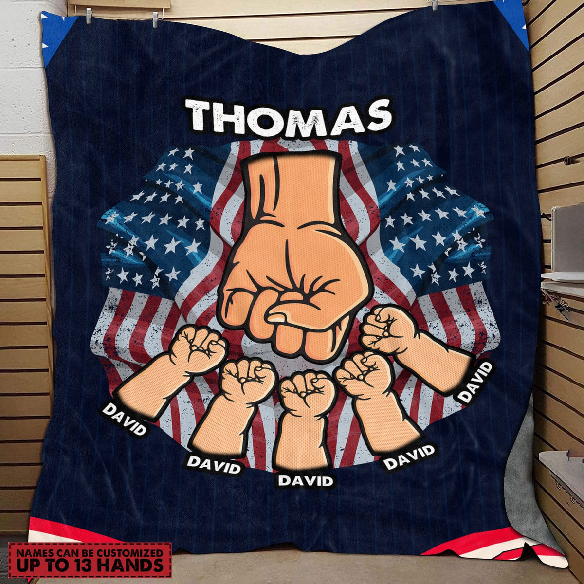 Personalized American Flag Blanket for Dad, Custom Fist Bump Grandpa Daddy Blanket – Fathers Day Gifts