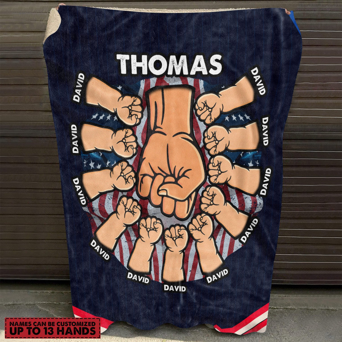 Personalized American Flag Blanket for Dad, Custom Fist Bump Grandpa Daddy Blanket – Fathers Day Gifts