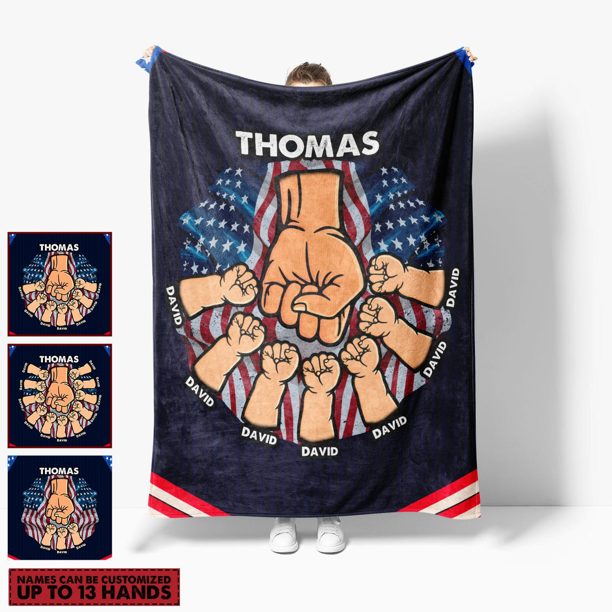Personalized American Flag Blanket for Dad, Custom Fist Bump Grandpa Daddy Blanket – Fathers Day Gifts