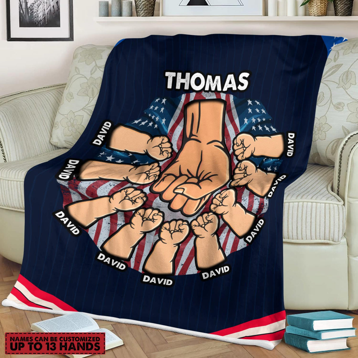 Personalized American Flag Blanket for Dad, Custom Fist Bump Grandpa Daddy Blanket – Fathers Day Gifts