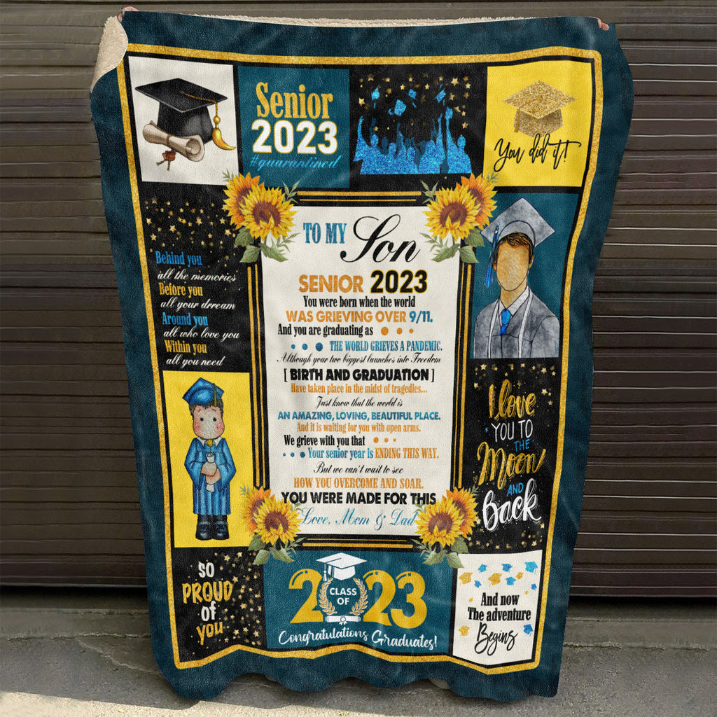 From Mom Dad To My Son Senior 2023 You Were Born When The World Was Grieving 9/11 Fleece Blanket