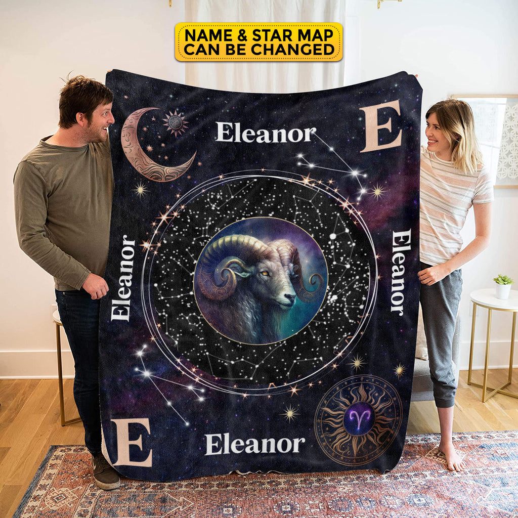 Personalized Aries Star Map Flannel Constellations Blanket Warm & Soft – 12 Horoscope Astrology Throw Blankets