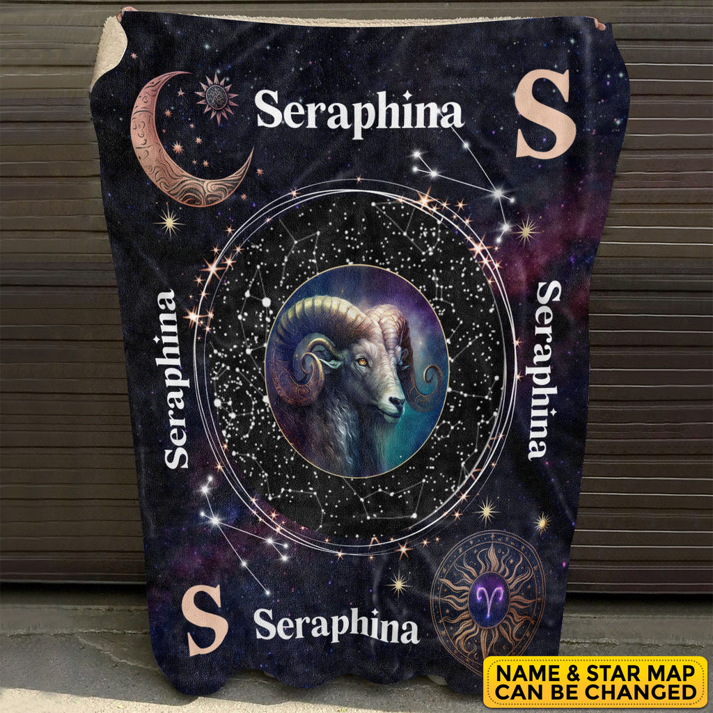 Personalized Aries Star Map Flannel Constellations Blanket Warm & Soft – 12 Horoscope Astrology Throw Blankets