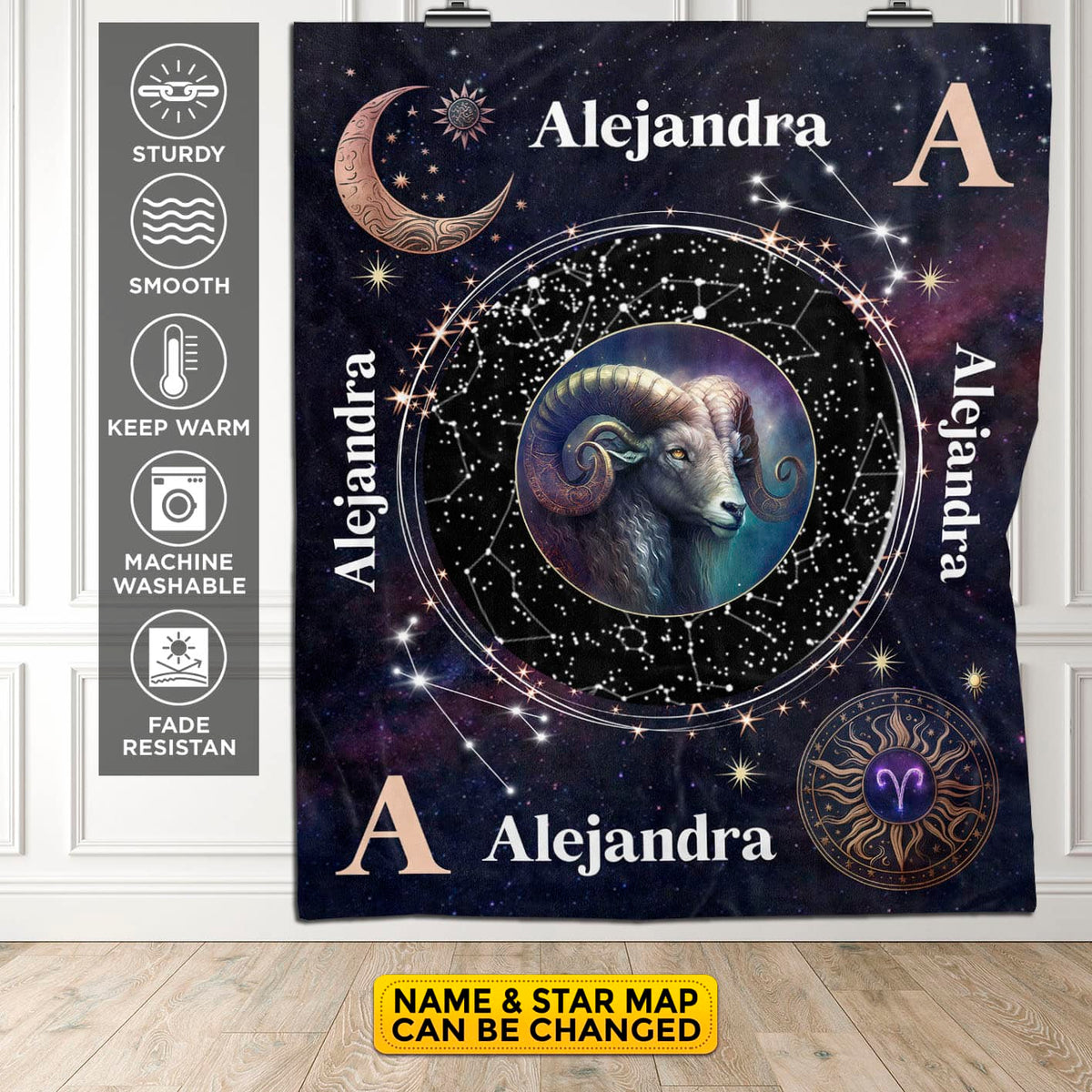 Personalized Aries Star Map Flannel Constellations Blanket Warm & Soft – 12 Horoscope Astrology Throw Blankets