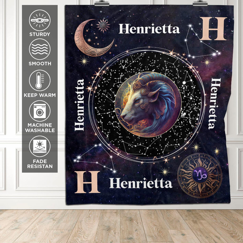Personalized Capricorn Star Map Flannel Constellations Blanket Warm & Soft – 12 Horoscope Astrology Throw Blankets