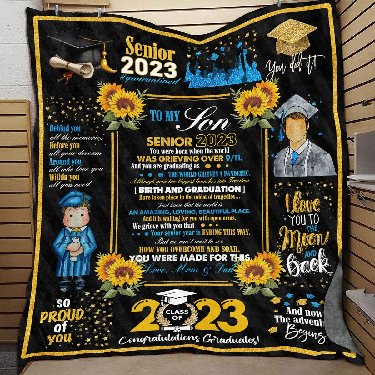 To My Son Senior 2023 You Were Born When The World Was Grieving Graduation 2023 Throw Blanket From Mom Dad
