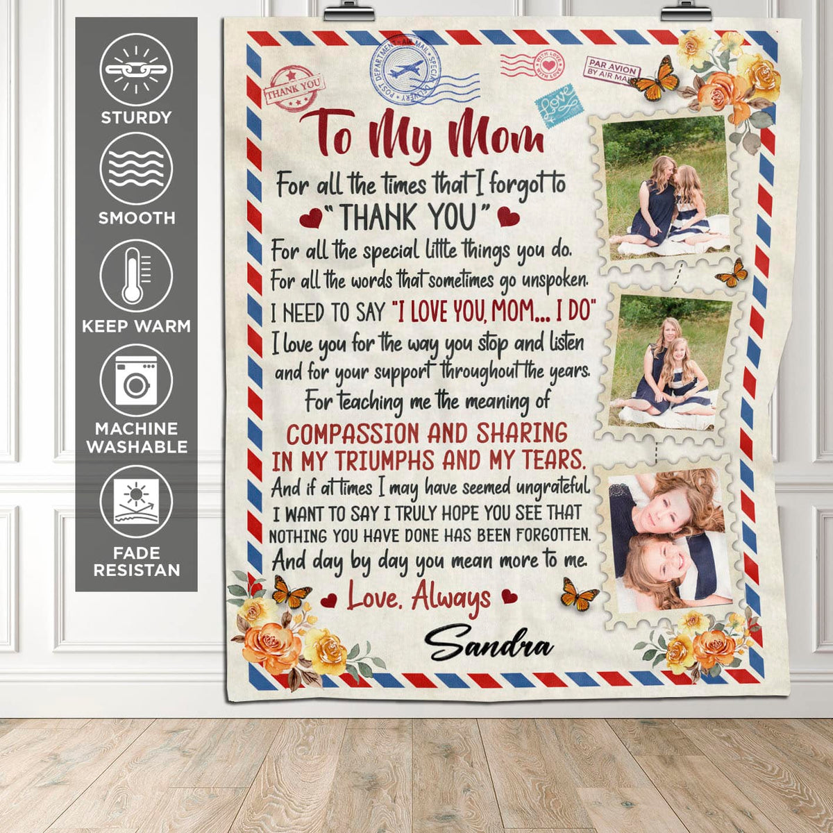 Personalized Photo Mail To My Mom For All The Time That I Forgot Thank You Blanket – Gift for Mom from Son Daughter