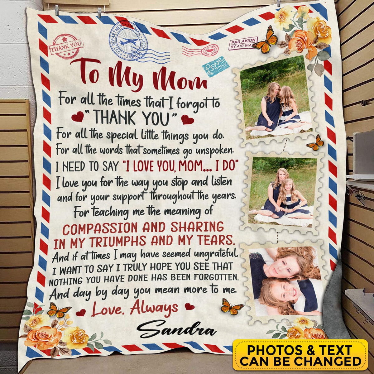 Personalized Photo Mail To My Mom For All The Time That I Forgot Thank You Blanket – Gift for Mom from Son Daughter