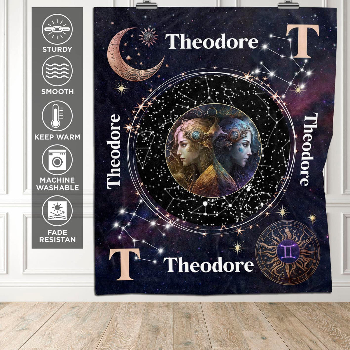 Personalized Gemini Star Map Flannel Constellations Blanket Warm & Soft – 12 Horoscope Astrology Throw Blankets