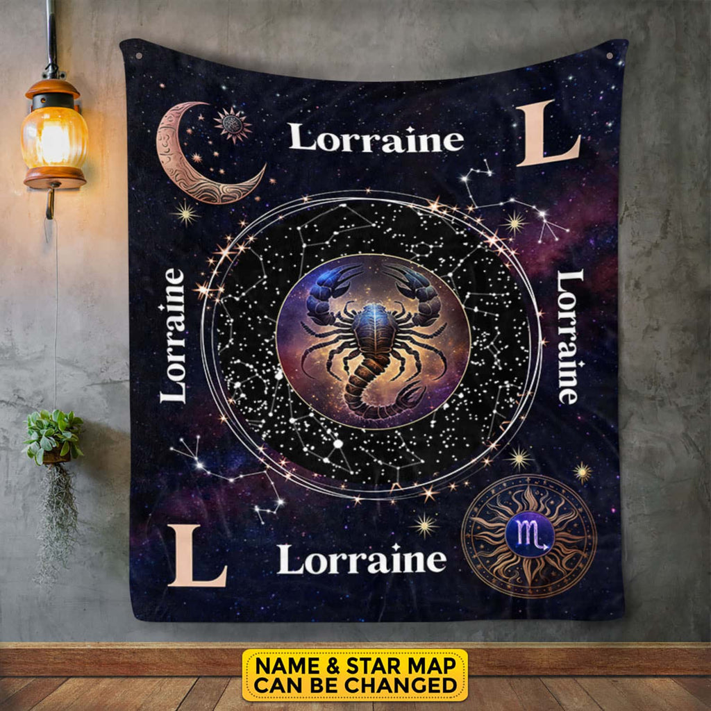 Personalized Scorpio Star Map Flannel Constellations Blanket Warm & Soft – 12 Horoscope Astrology Throw Blankets