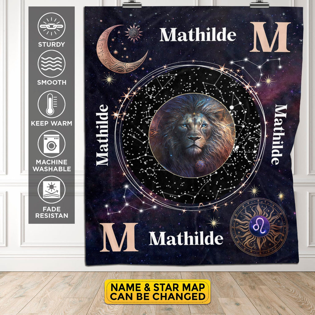 Personalized Leo Star Map Flannel Constellations Blanket Warm & Soft – 12 Horoscope Astrology Throw Blankets