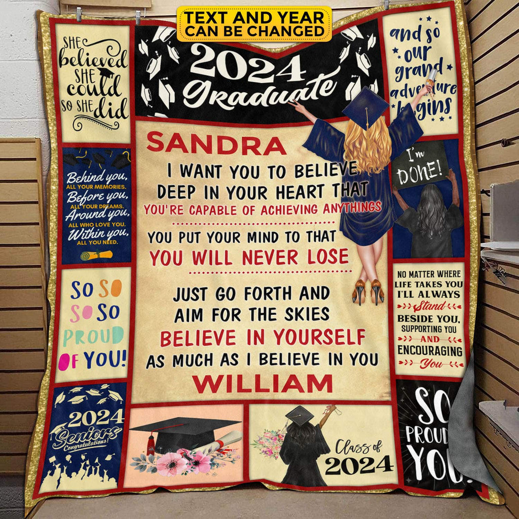 Personalized to My Daughter Senior 2023 2024 So Proud of You Fleece Blanket – Premium Blanket – Woven Blanket