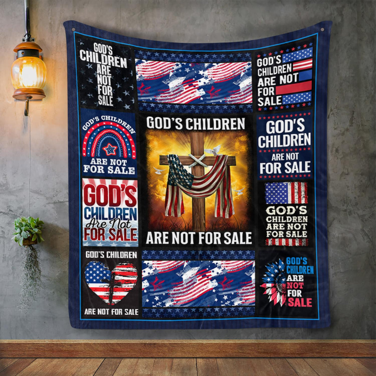 God’s Children Are Not For Sale Cross Christian US Flag Throw Blanket – Fleece Blanket