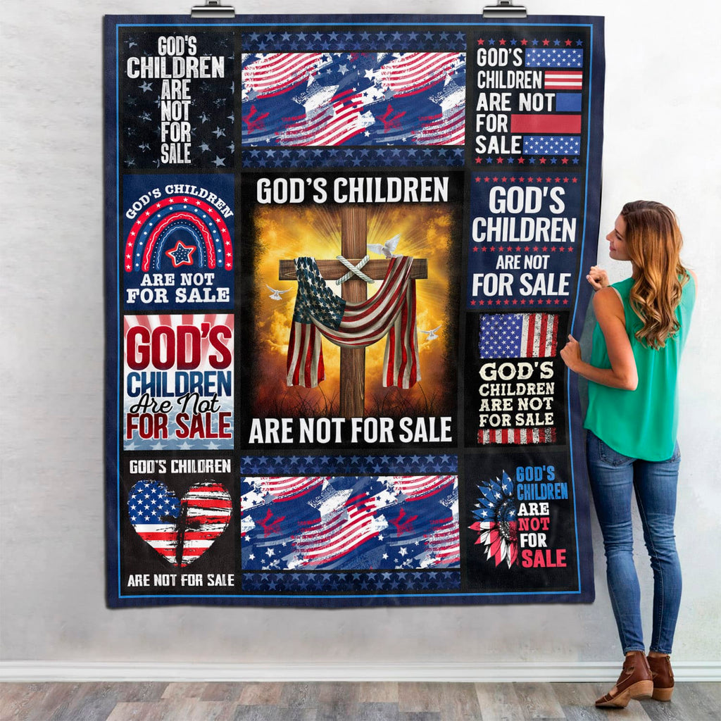 God’s Children Are Not For Sale Cross Christian US Flag Throw Blanket – Fleece Blanket