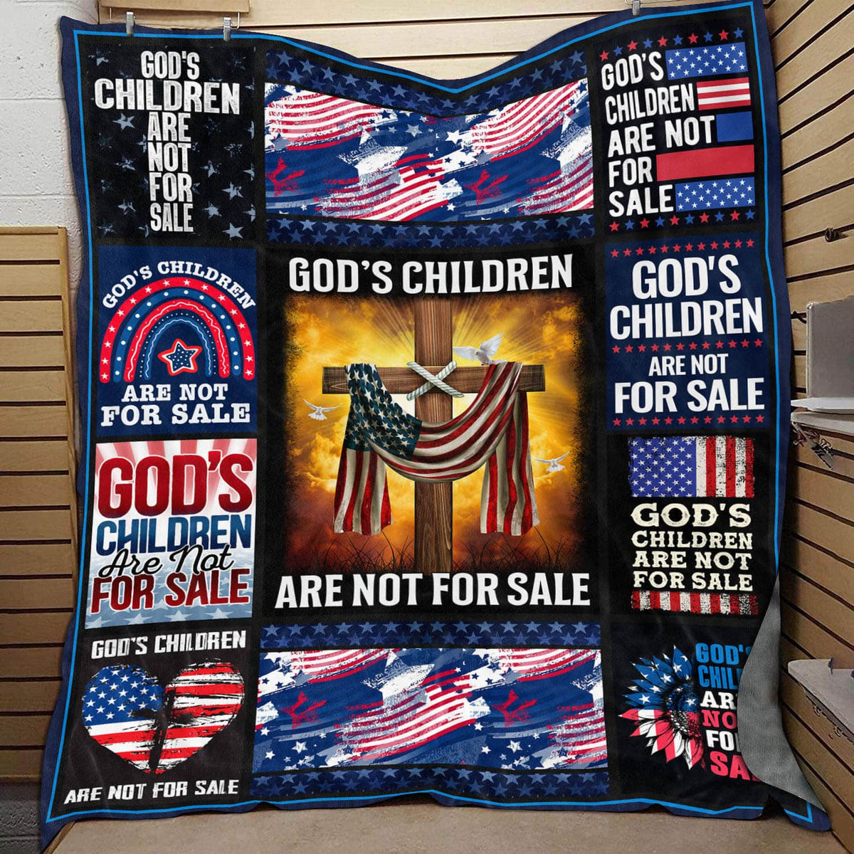 God’s Children Are Not For Sale Cross Christian US Flag Throw Blanket – Fleece Blanket