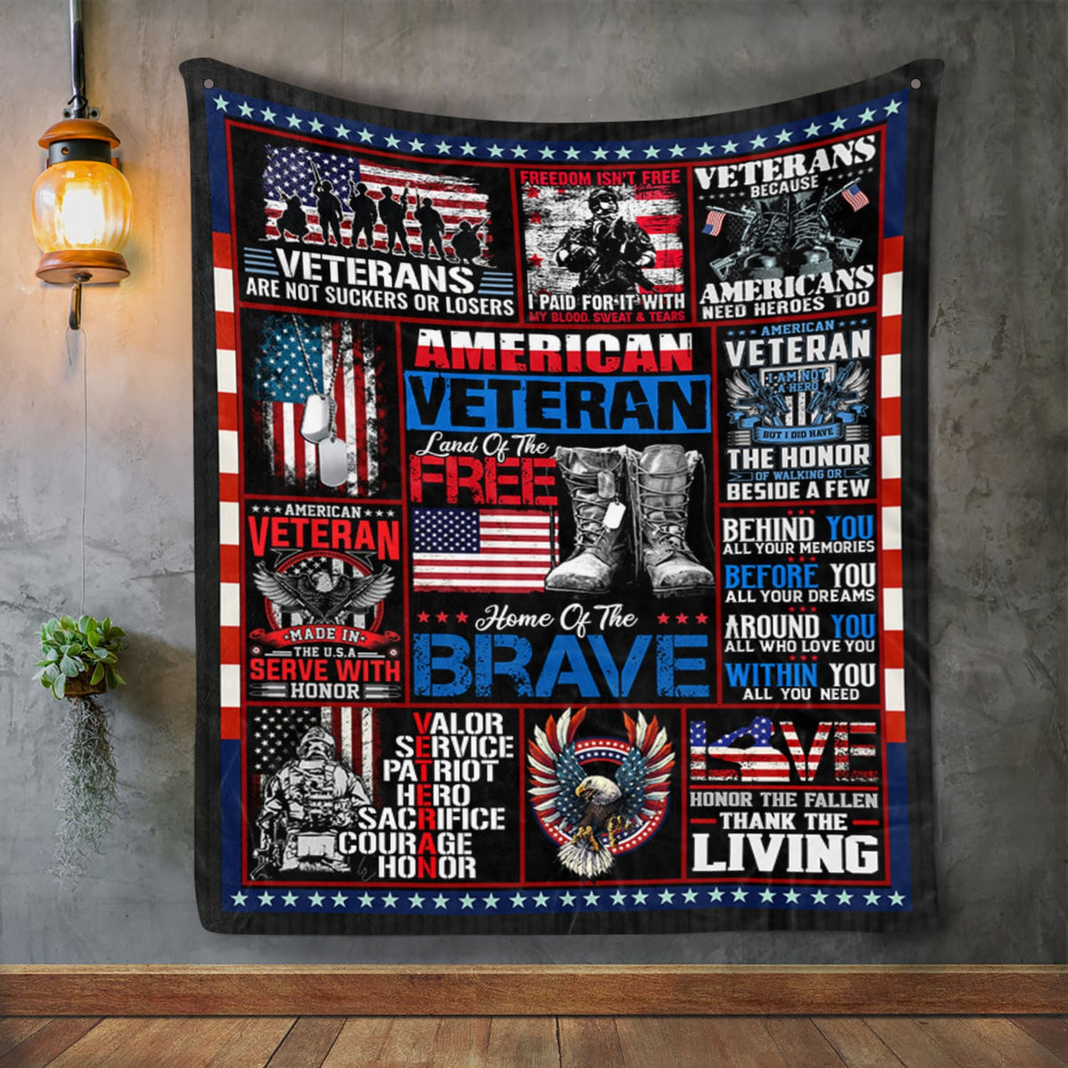 American Veteran Land Of The Free Fleece Blanket – Sherpa Blanket – Gifts For Veterans – Veteran Gifts For Men