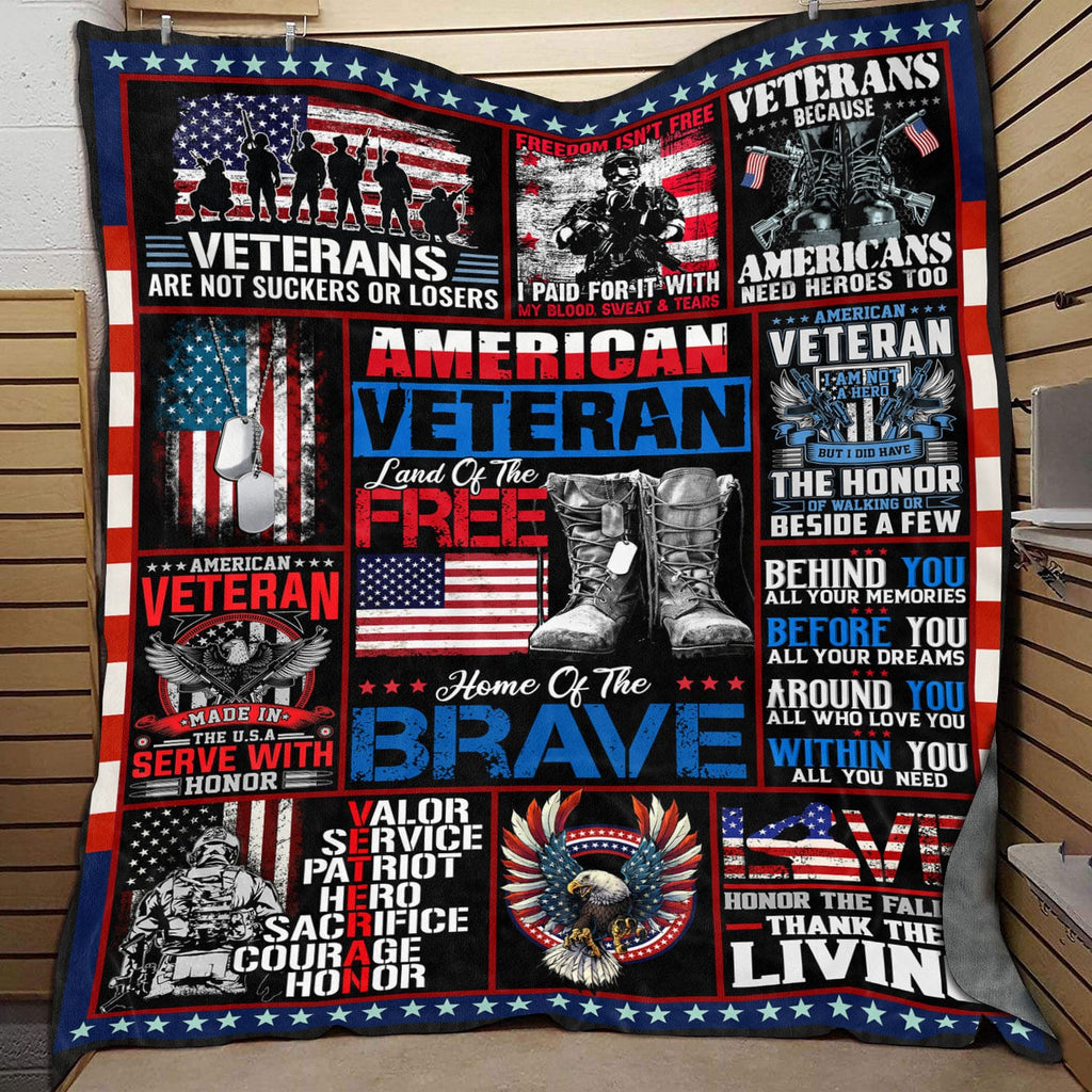 American Veteran Land Of The Free Fleece Blanket – Sherpa Blanket – Gifts For Veterans – Veteran Gifts For Men