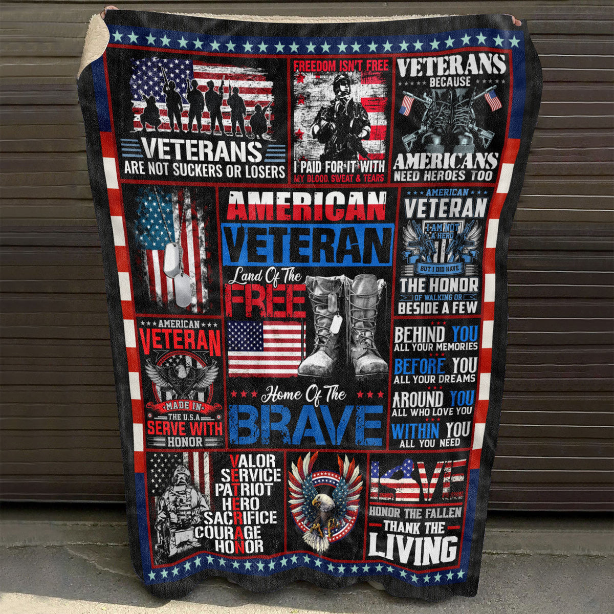 American Veteran Land Of The Free Fleece Blanket – Sherpa Blanket – Gifts For Veterans – Veteran Gifts For Men