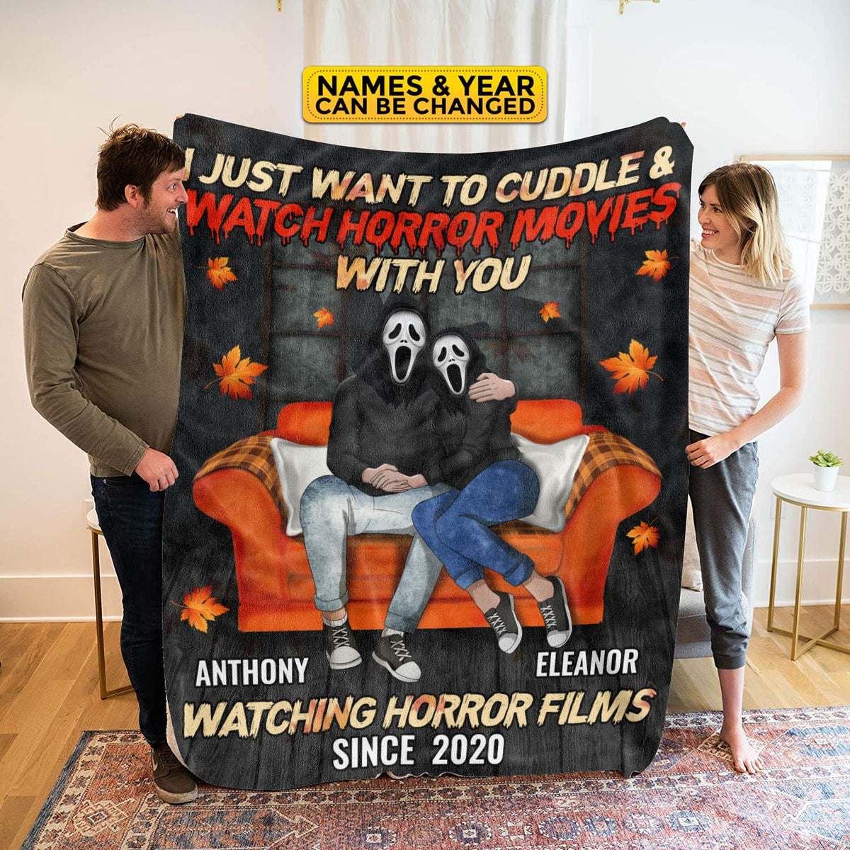 Personalized I Just Want To Cuddle And Watch Horror Movies Halloween Couple Fleece Blanket – Sherpa Blanket