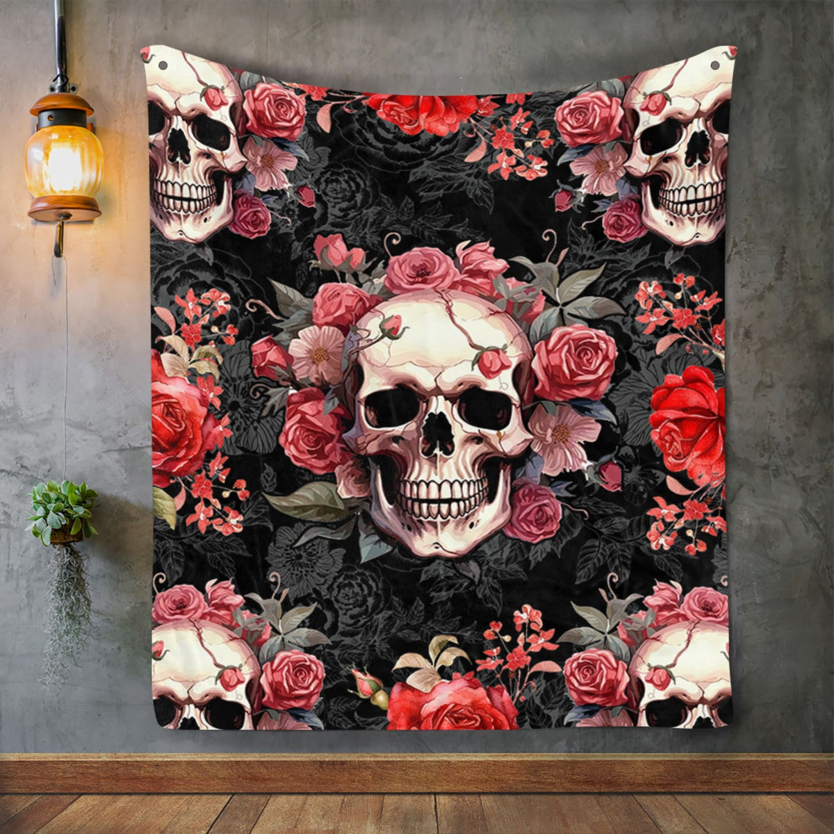 Fleece Bed Blanket Throw Blanket Skull Flower Rose Blanket for Women Girl Skull Plush Blanket for Bed Couch Sofa Chair Office