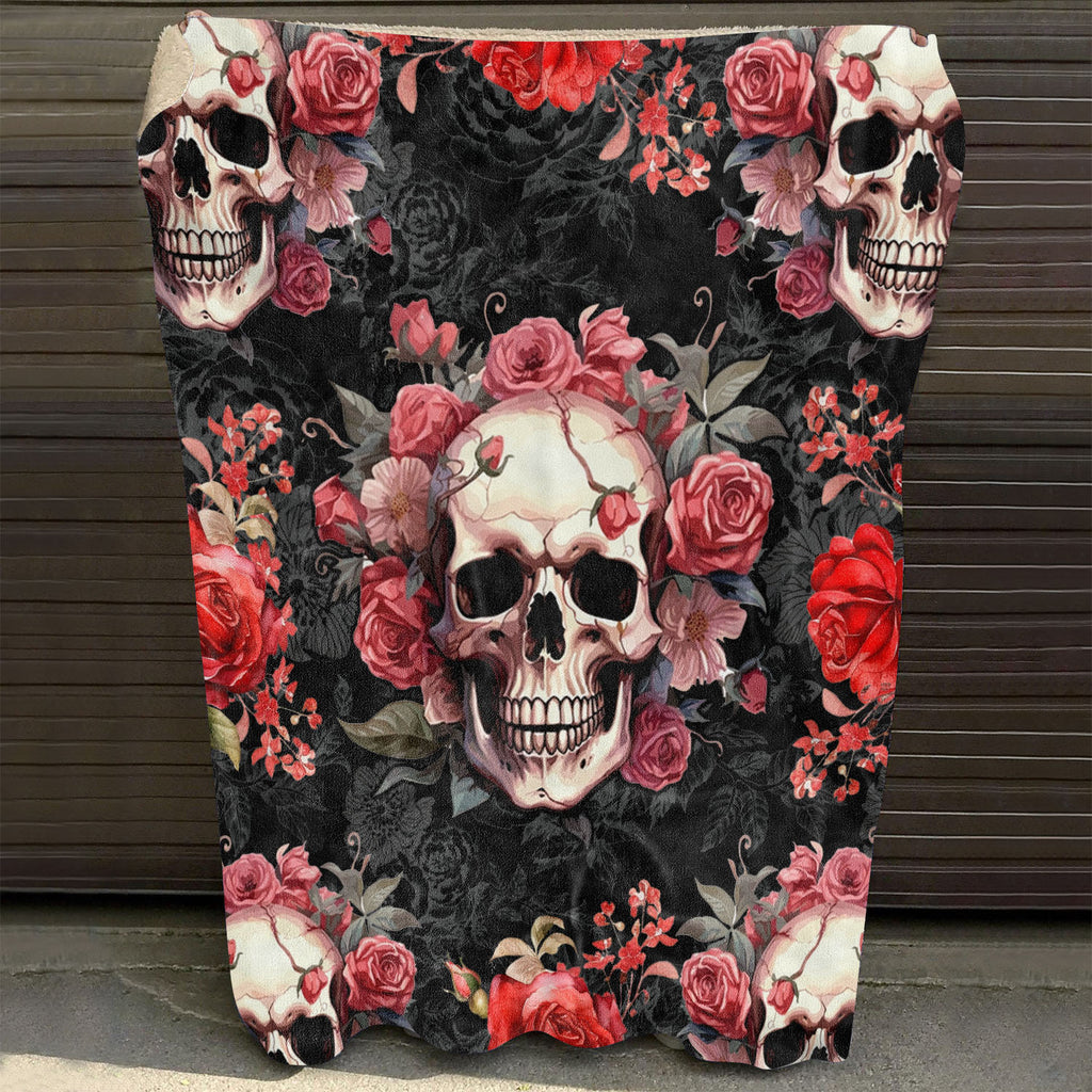Fleece Bed Blanket Throw Blanket Skull Flower Rose Blanket for Women Girl Skull Plush Blanket for Bed Couch Sofa Chair Office