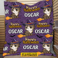 Custom Drawing Cat Halloween Throw Blanket – Portrait Cat Happy Halloween Gift Blanket