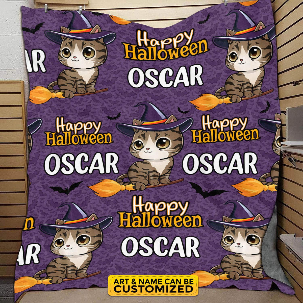 Custom Drawing Cat Halloween Throw Blanket – Portrait Cat Happy Halloween Gift Blanket