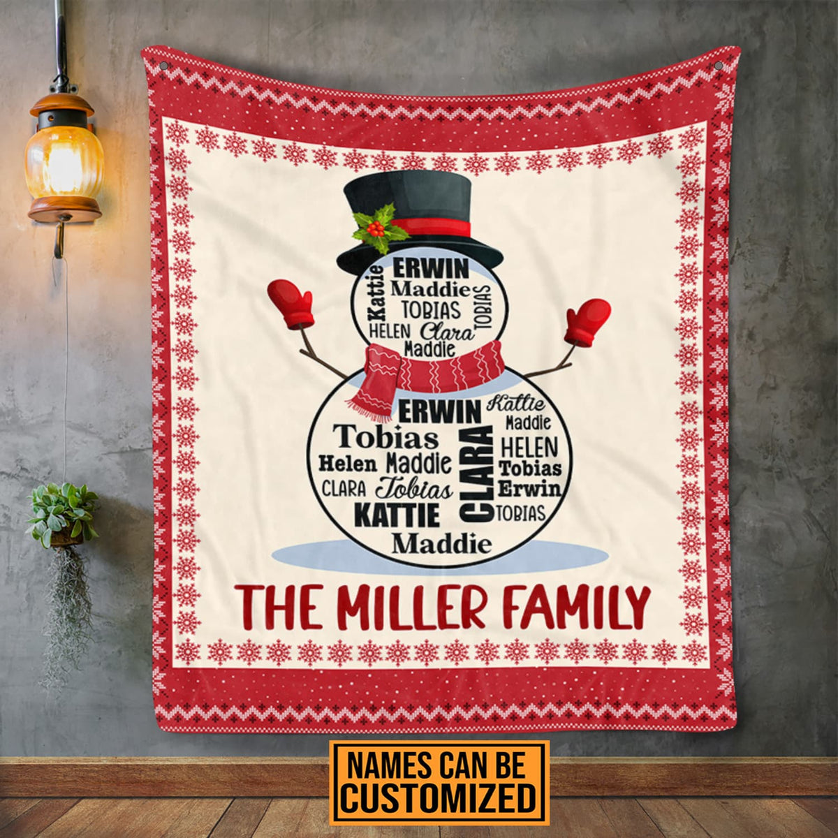 Personalized Snowman Name Blanket – Custom Family Name Fleece Blanket, Family Christmas Gift