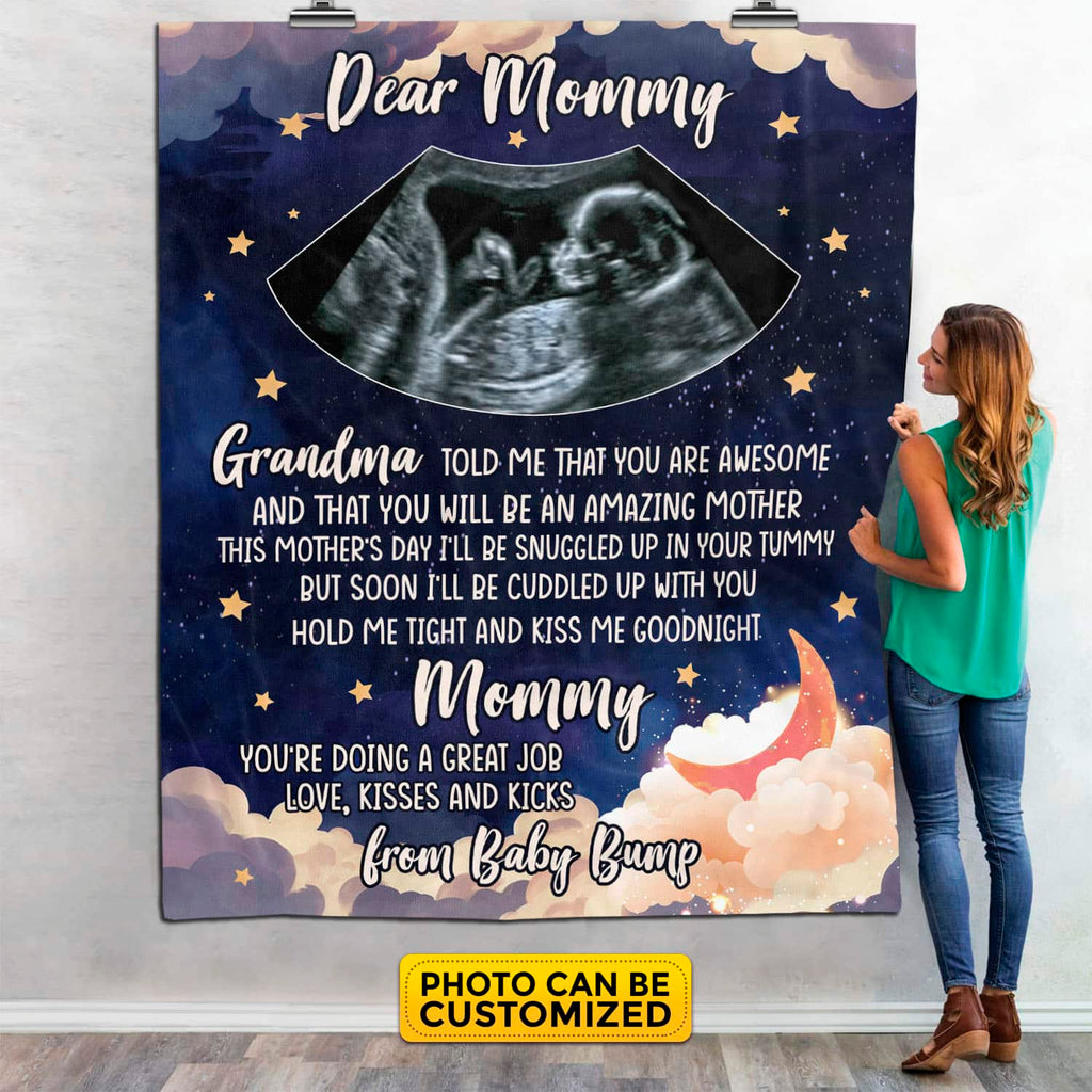 Personalized Dear Mommy Grandma Told Me That You Are Awesome Fleece Blanket – Pregnancy Mom Blanket Gifts