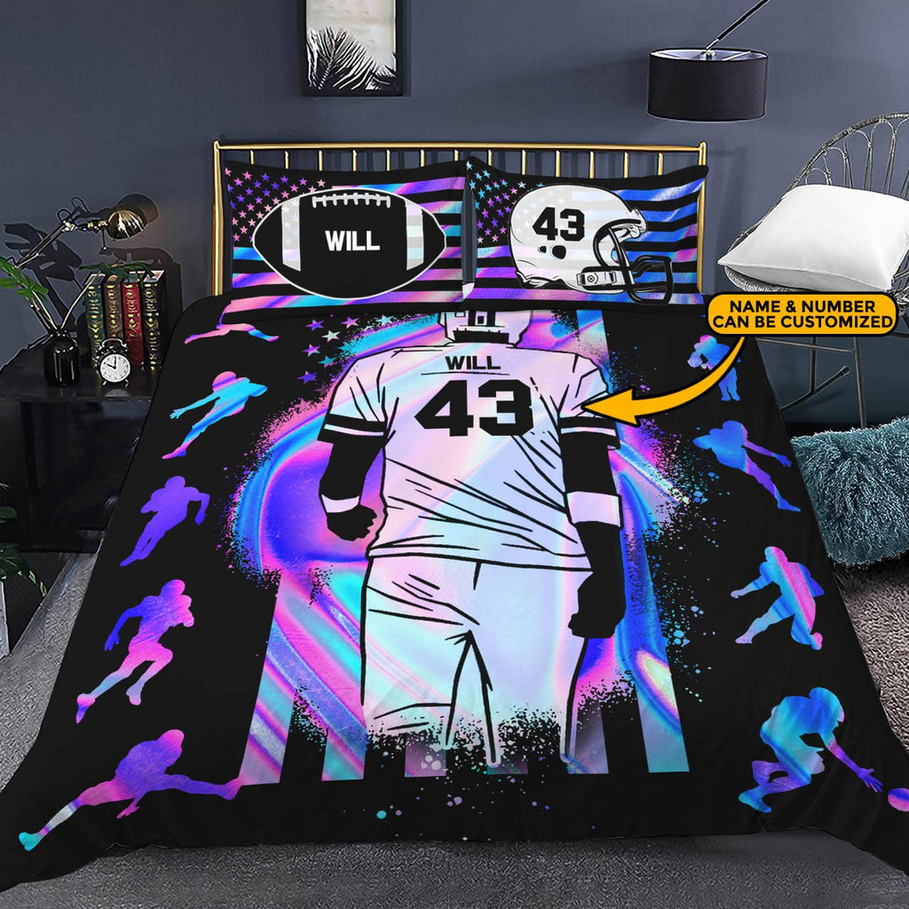 Personalized Football American Flag Custom Bedding Set – Pillow and Duvet Cover – Custom Football Lover Gifts