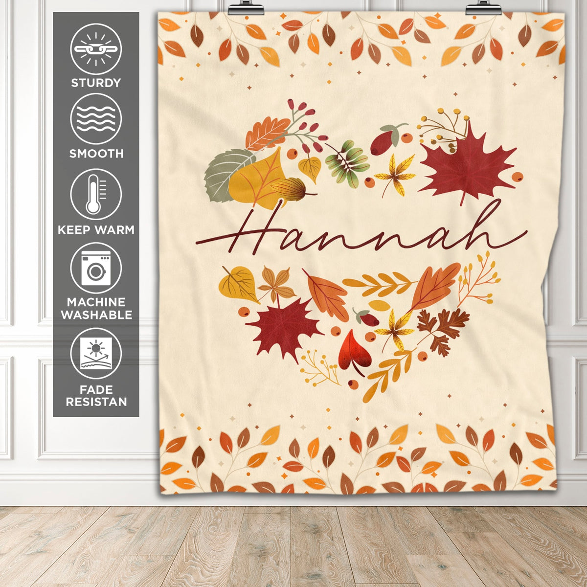 Personalized Autumn Fall Throw Blanket – Halloween Leaf Autumn Plush Fall Decor Fleece Blanket