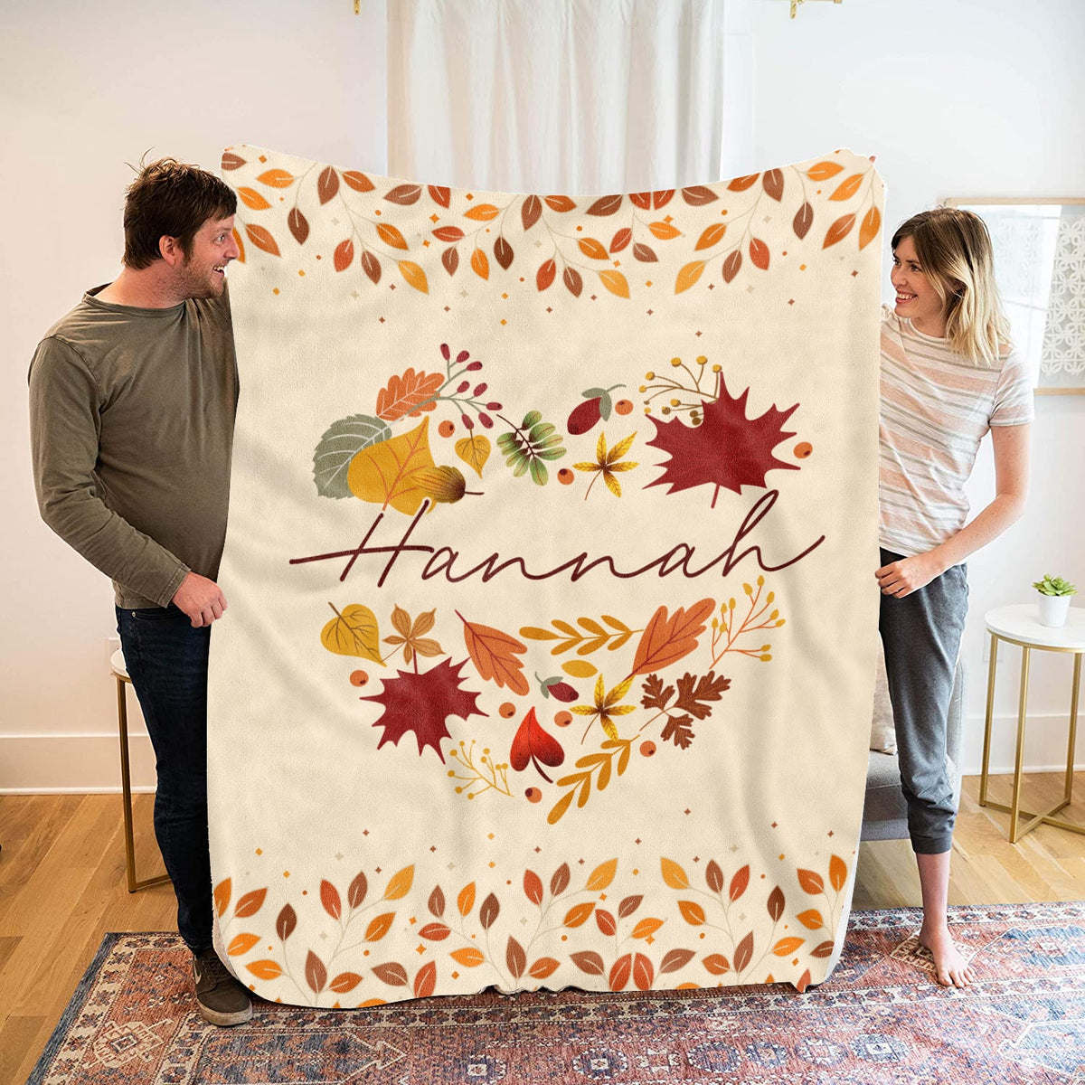 Personalized Autumn Fall Throw Blanket – Halloween Leaf Autumn Plush Fall Decor Fleece Blanket