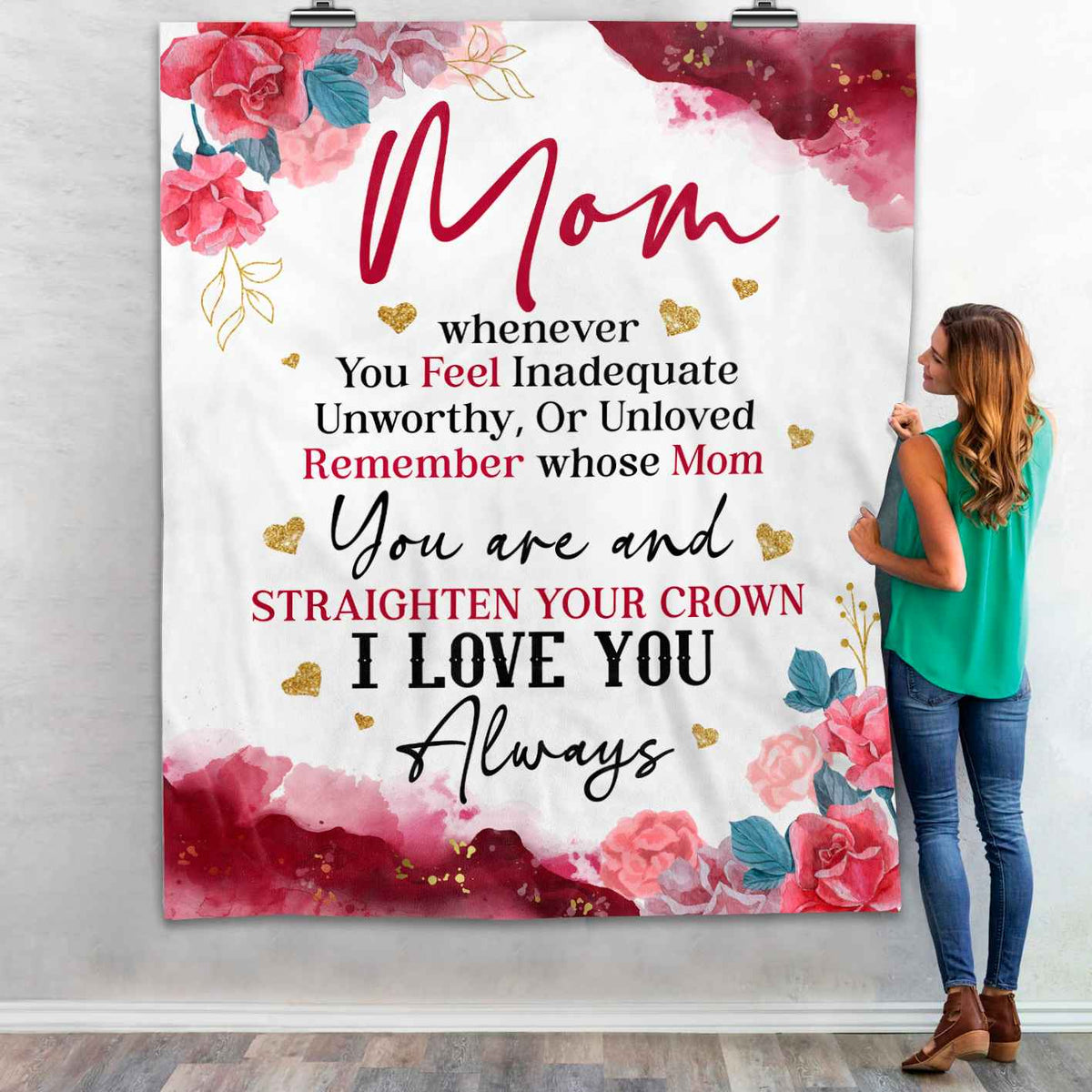 Mom Whenever You Feel Rose Fleece Blanket – Gifts for Mom from Daughter Son – Mothers Day Blanket Gifts for Mom – Mother Birthday Present