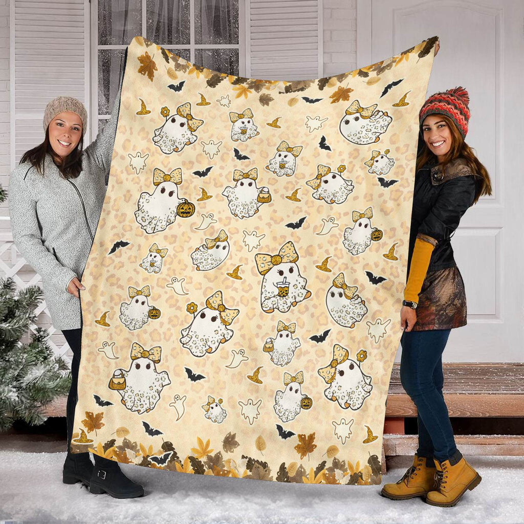 Halloween Boo Cute Leopard Fleece Blanket – Soft Ghost Throw Blanket