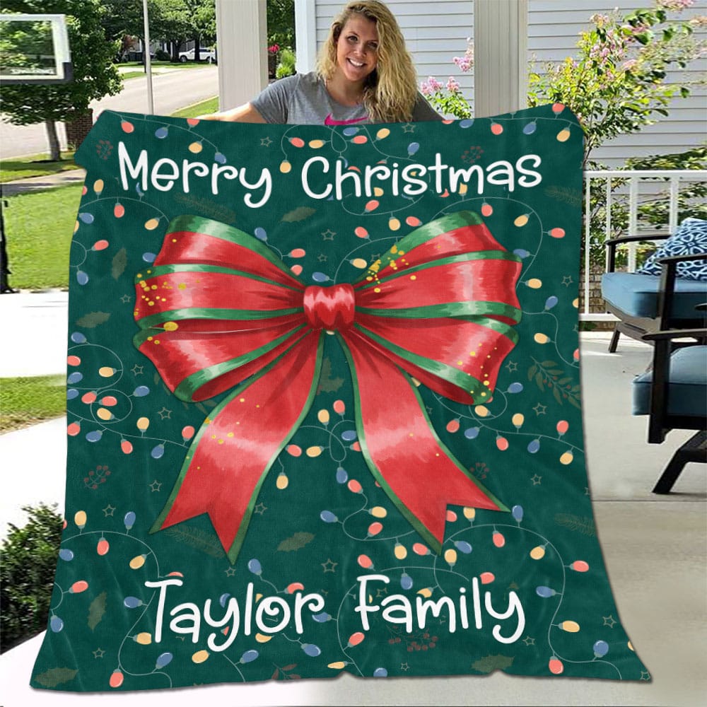 Personalized Family Christmas Fleece Blanket – Christmas Coquette Blanket – Family Name Gift, Kids Mom Christmas Gift