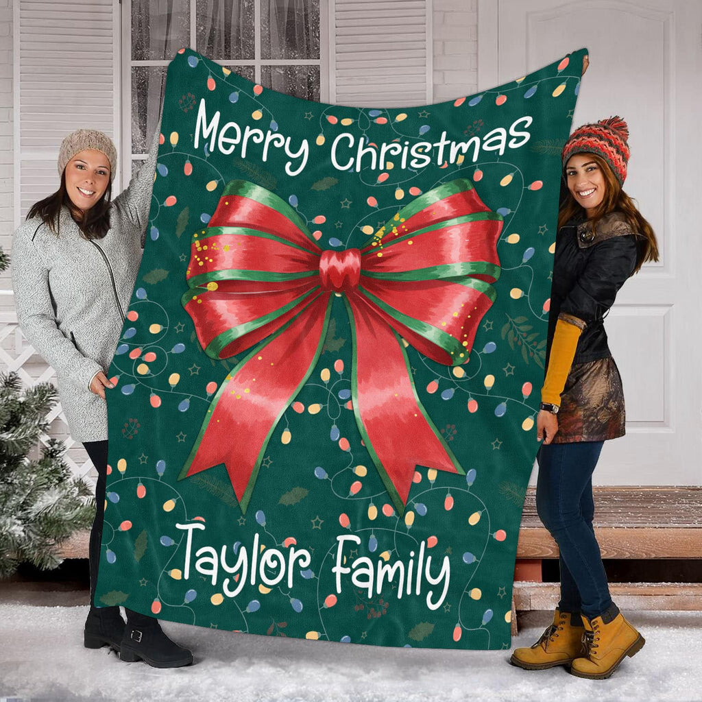 Personalized Family Christmas Fleece Blanket – Christmas Coquette Blanket – Family Name Gift, Kids Mom Christmas Gift