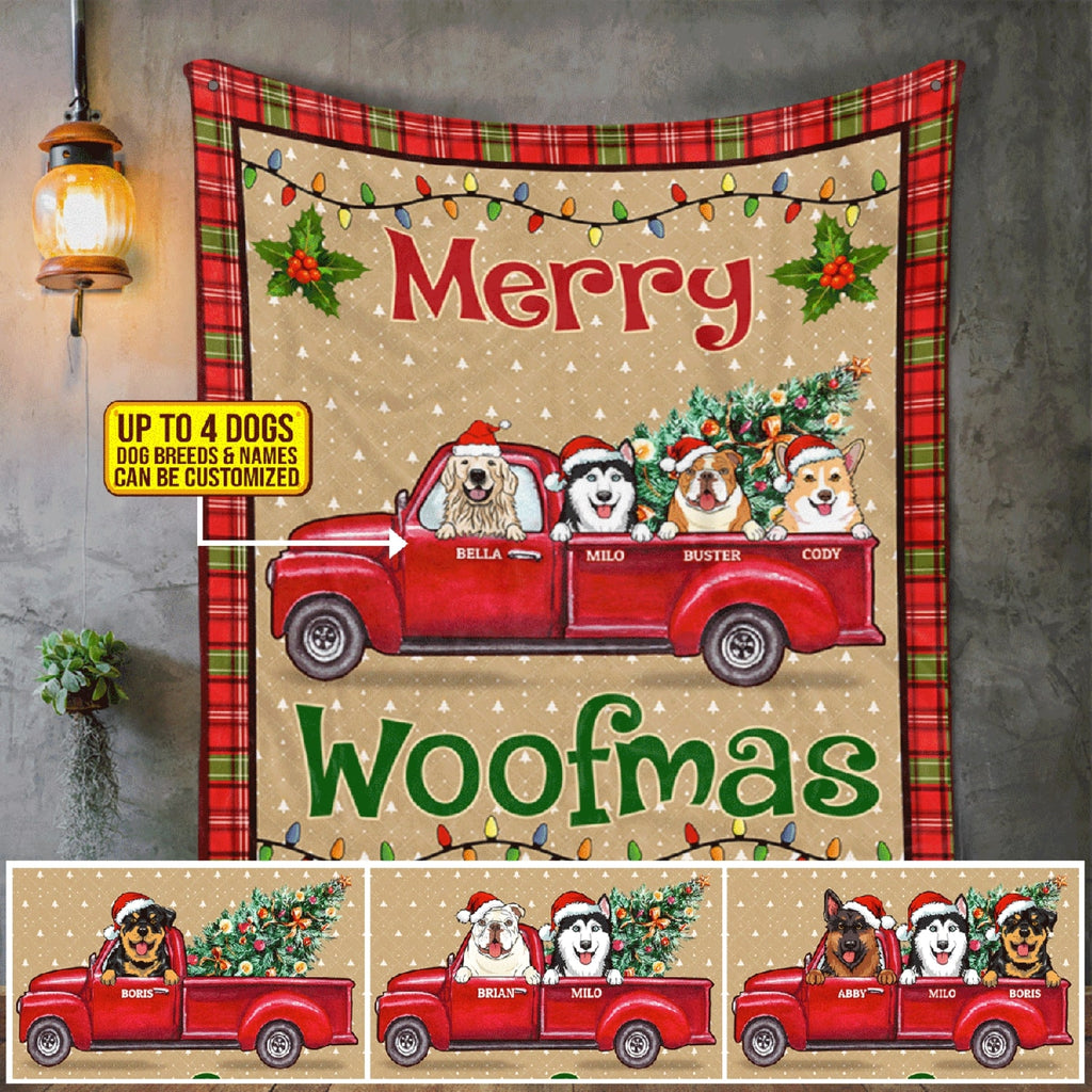 Merry Woofmas Funny Dog Christmas Personalized Fleece Blanket – Custom Dog Breed Xmas Mink Sherpa Blanket