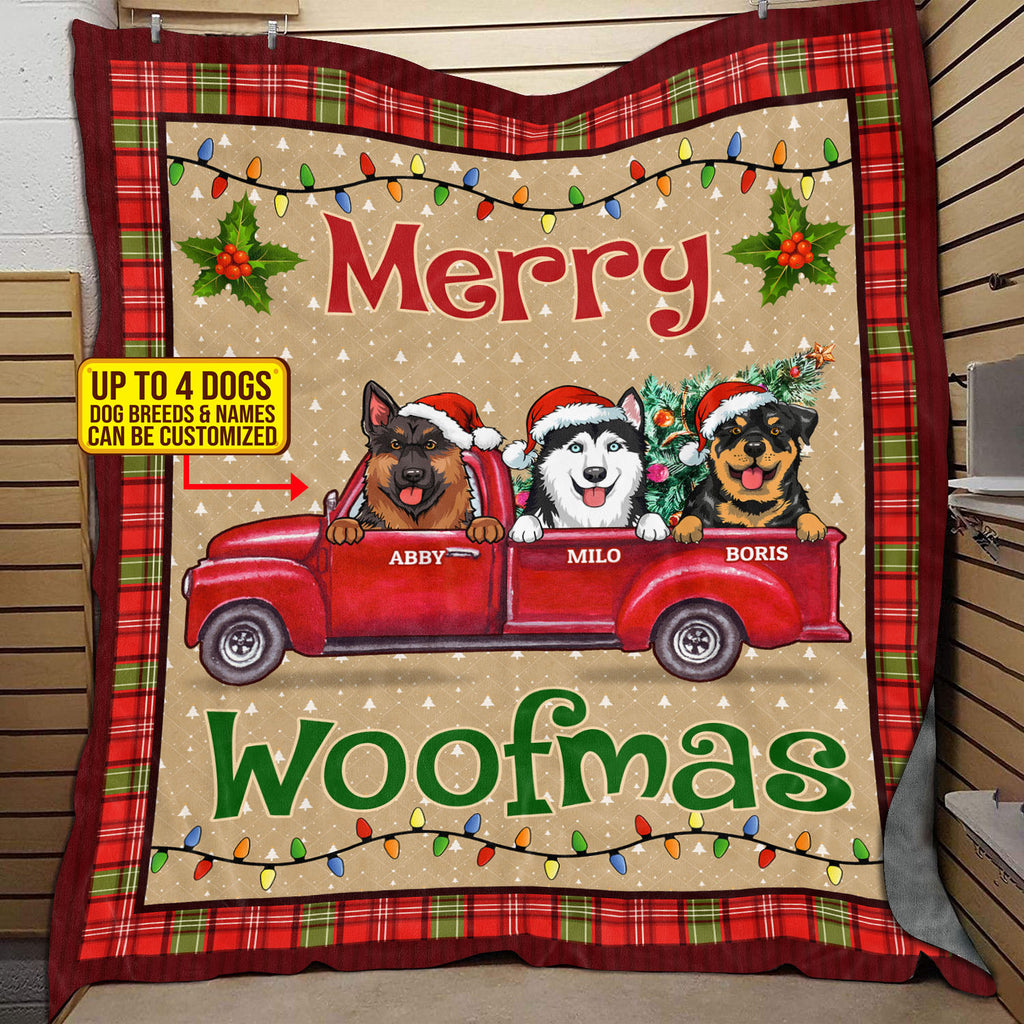 Merry Woofmas Funny Dog Christmas Personalized Fleece Blanket – Custom Dog Breed Xmas Mink Sherpa Blanket