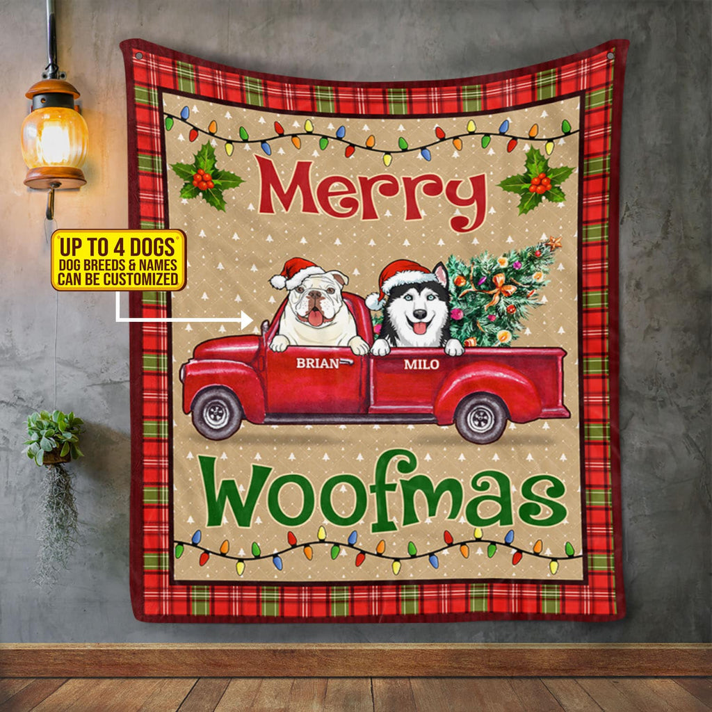 Merry Woofmas Funny Dog Christmas Personalized Fleece Blanket – Custom Dog Breed Xmas Mink Sherpa Blanket