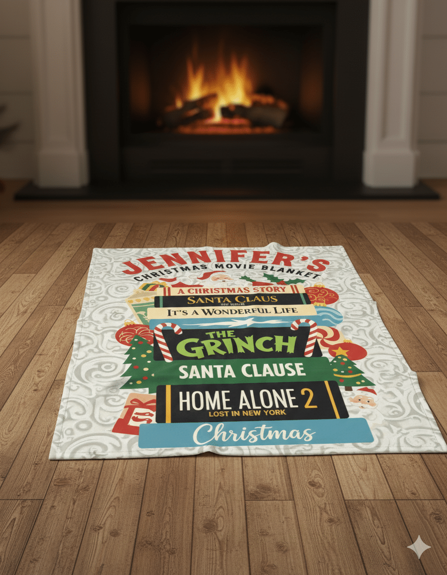 Personalized Name Custom Christmas Movie Throw Blanket – Sherpa Blanket