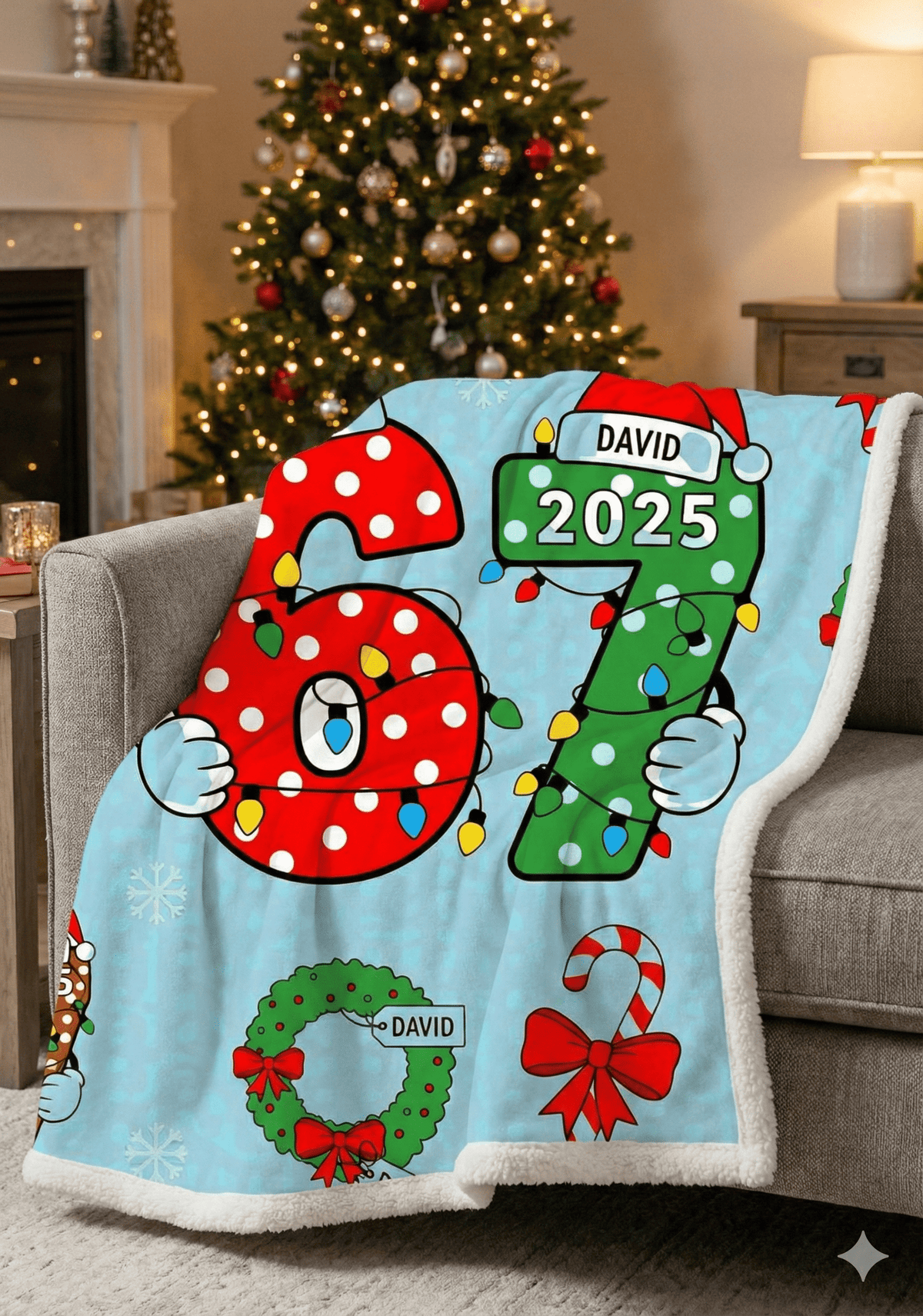 Personalized Name 67 Funny Six Seven Christmas Fleece Blanket – Sherpa Blanket