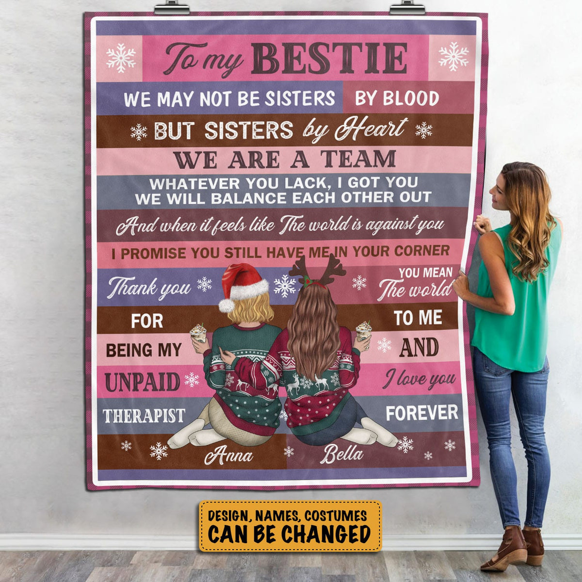 To My Bestie We May Not Sisters By Blood But Sisters By Heart Personalized Best Friends Fleece Blanket