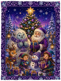 Whimsical Christmas Fantasy Blanket – Santa, Yeti, Reindeer, Elves & Snowman Winter Holiday Throw