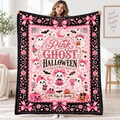 Pink Ghost Halloween Blanket, Cute Spooky Coquette Throw Blanket, Pink Bow Ghost Fleece Blanket, Girly Halloween Home Decor
