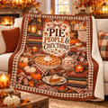 Pie People & Cozy Things Blanket – Pumpkin Pie Thanksgiving Throw, Brown Gingham Cozy Fall Blanket
