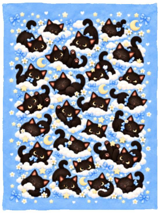 Cute Black Cat Blanket, All Over Kawaii Cat Pattern Throw Blanket, Blue Cozy Kitty Blanket, Cat Lover Gift