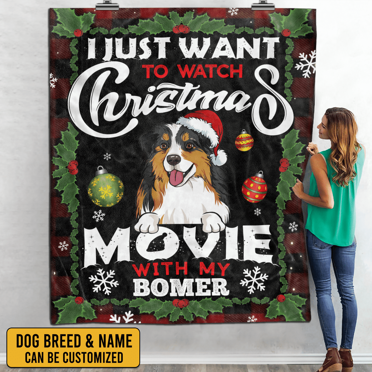 Personalized I Just Want To Watch Christmas Movie With My Dog Blanket – Christmas Dog Breeds Fleece Blanket