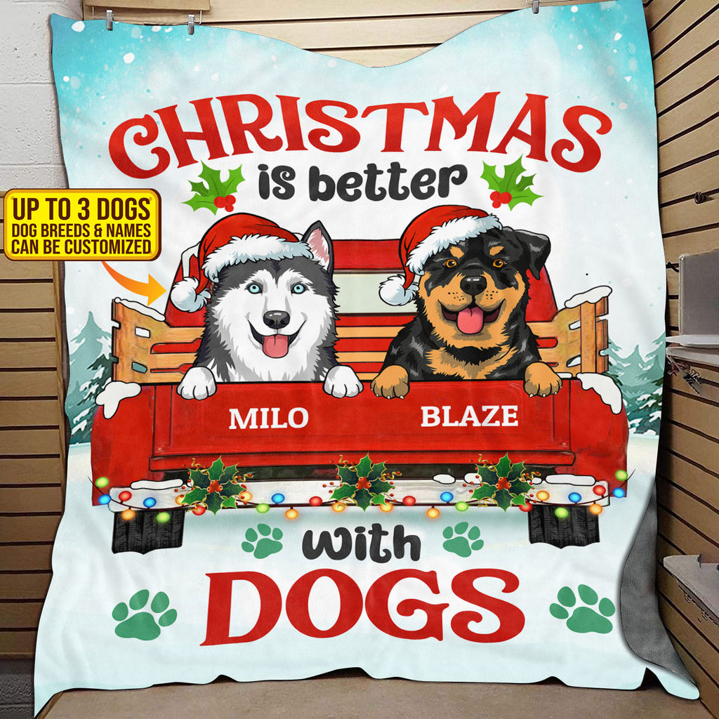Personalized Dog Breeds Christmas Is Better With Dogs Fleece Blanket – Custom Dog Lover Christmas Sherpa Blanket