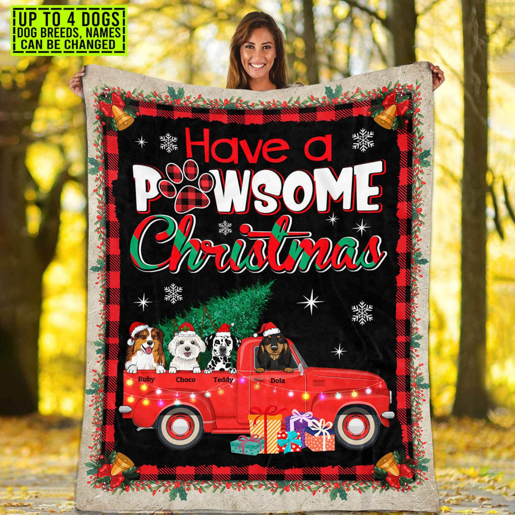 Personalized Have A Pawsome Christmas Blanket – Custom Christmas Dog Breeds Fleece Blanket