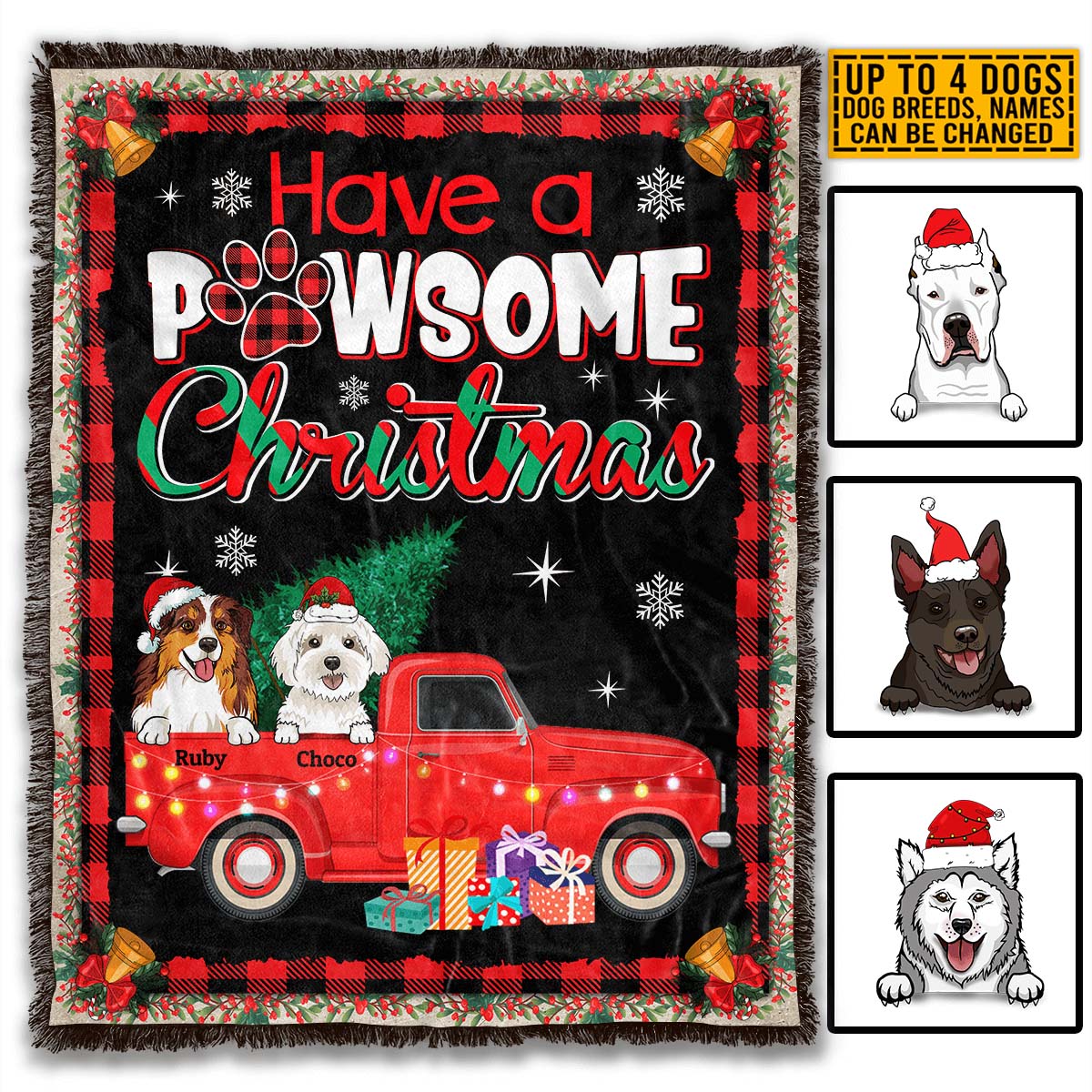 Personalized Have A Pawsome Christmas Blanket – Custom Christmas Dog Breeds Fleece Blanket